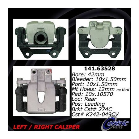 Centric Centric Semi-Loaded Brake Caliper with New Phenolic Pistons, Centric Parts 141.63528 141.63528